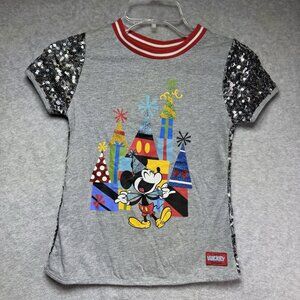 DISNEY PARKS Tee Shirt Girls M Celebrate Mickey Mouse Glitter Sequins DISNEYLAND